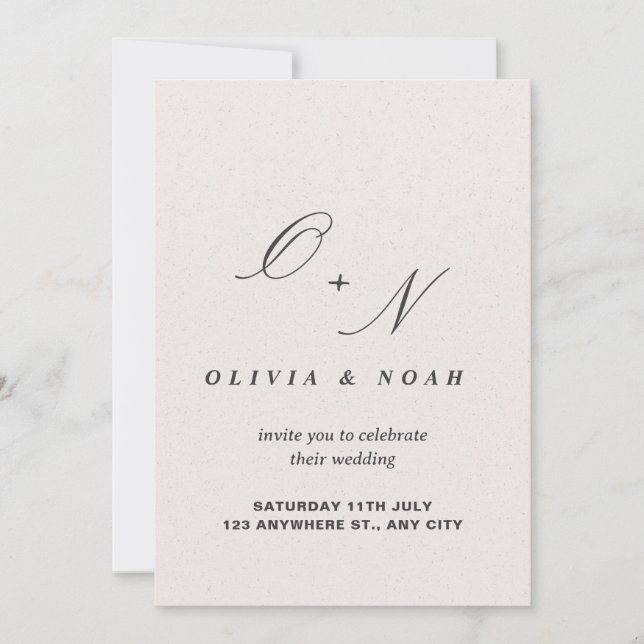 Invitation Ampersand Monogramme Calligraphie Mariage élégant (Devant)