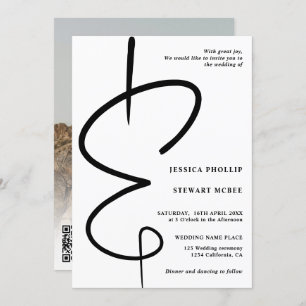 Invitation Ampersand photo moderne calligraphie Qr code maria