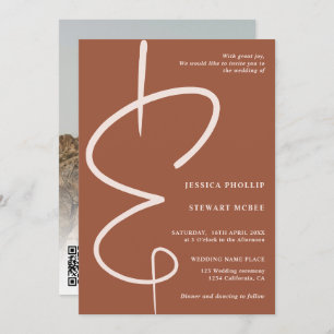 Invitation Ampersand photo script en terre cuite code Qr mari