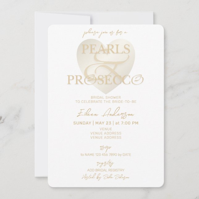 Invitation Ampersand White Pearls & Prosecco Fête des mariées (Devant)