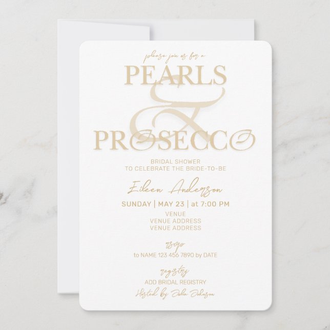 Invitation Ampersand White Pearls & Prosecco Fête des mariées (Devant)