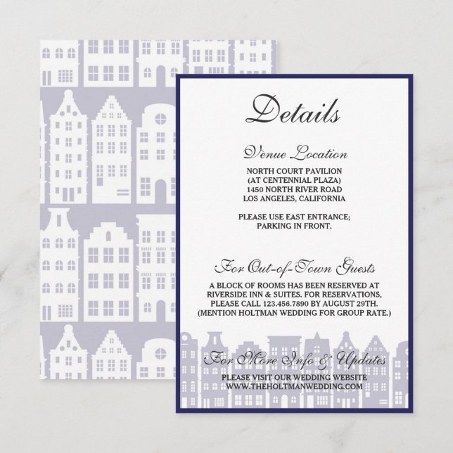 Invitation Amsterdam Canal Houses Dutch Mariage Details Card (Devant / Derrière)