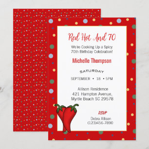 Invitation Amusant 70ème Red Hot Pepper fête d'anniversaire