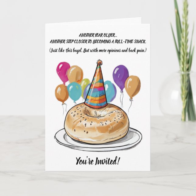 Invitation Amusant Bagel Anniversaire avec Vibes de fête (Devant)