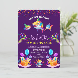 Invitation Amusant ballon de requin arc-en-ciel fête d'annive