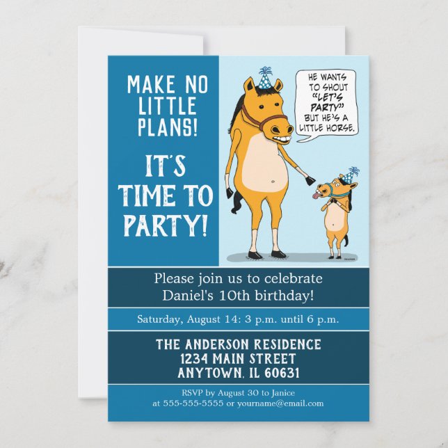 Invitation Amusant Big Horse et fête d'anniversaire de Little (Devant)