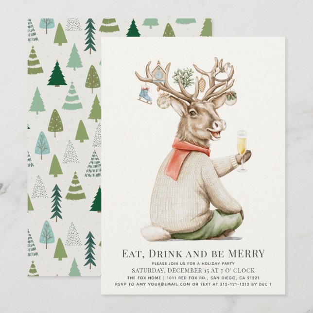 Invitation Amusant Boire Reindeer Ornament Noël (Devant / Derrière)