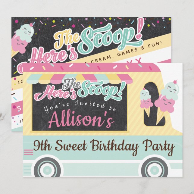 Invitation Amusant Bold Ice Cream Truck Anniversaire Fête Inv (Devant / Derrière)