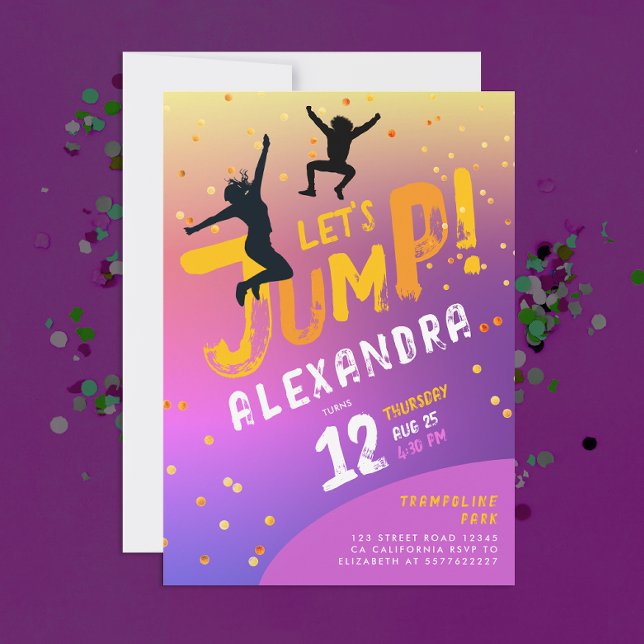 Invitation Amusant couleur moderne violet rose Trampoline Jum (Créateur téléchargé)