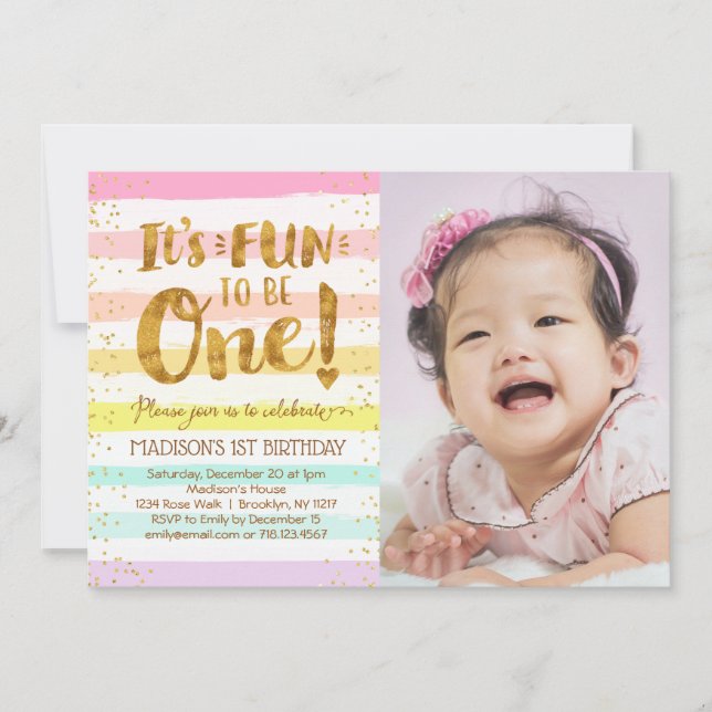 Invitation Amusant d'être une fille 1er anniversaire Rainbow  (Devant)