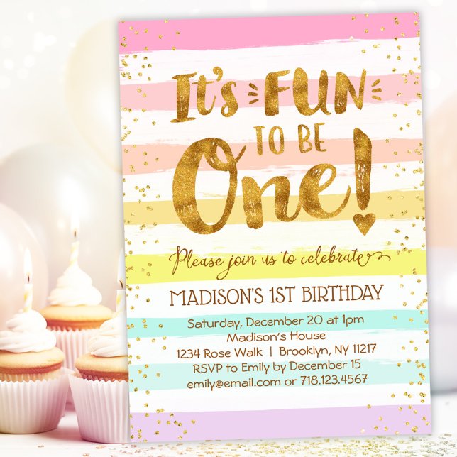Invitation Amusant d'être une fille 1er anniversaire Rainbow  (Créateur téléchargé)