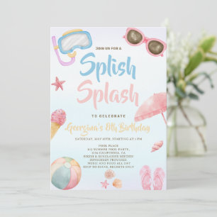 Invitation Amusant été Splish Splash Girl Anniversaire