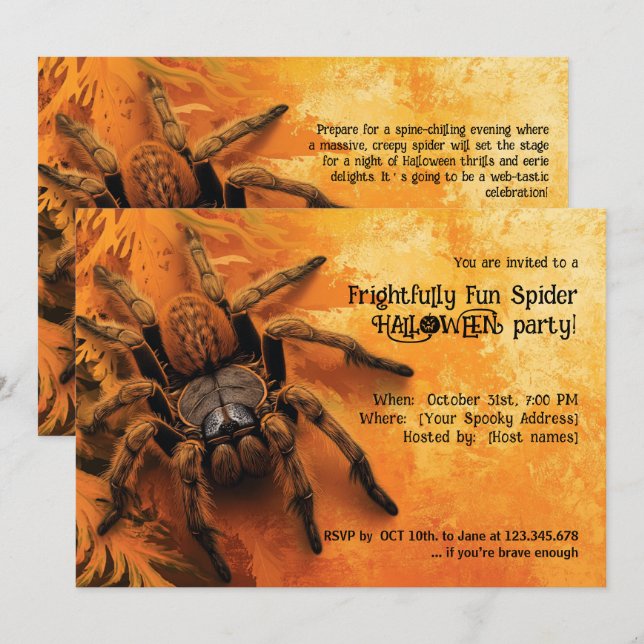 Invitation Amusant Fun Spider Halloween Party (Devant / Derrière)