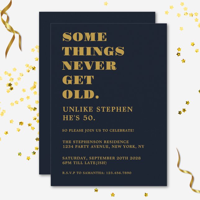 Invitation Amusant Humour Marine Bleu Gold fête d'anniversair (Créateur téléchargé)