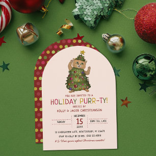 Invitation Amusant jeu de chat rouge Noël Arbre de Noël Fête