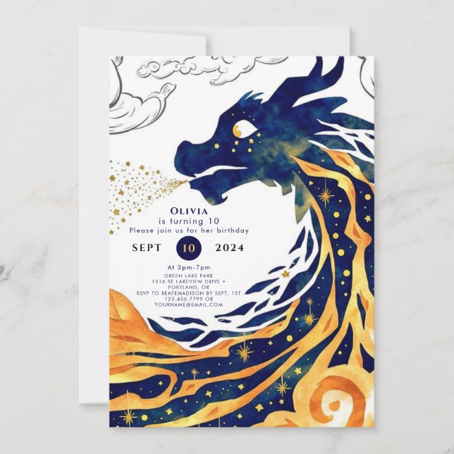 Invitation Amusant Majestic Dragon Anniversaire (Devant)