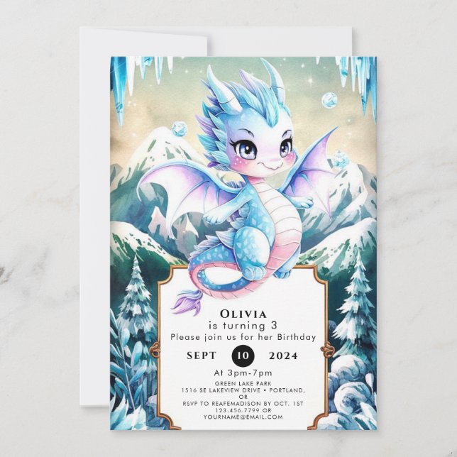 Invitation Amusant Majestic Ice Dragon Anniversaire (Devant)