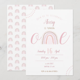 Invitation Amusant moderne Boho rose arc-en-ciel premier anni