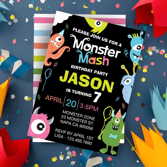 Invitation Amusant Monster brillant Mash Anniversaire Fête In (Fun Bright Monster Mash Birthday Party Invitation)