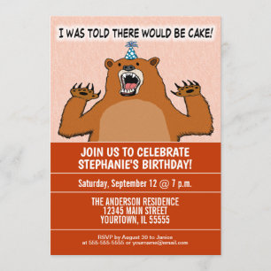 Invitation Amusant Ours Veut Gâteau Fête Anniversaire