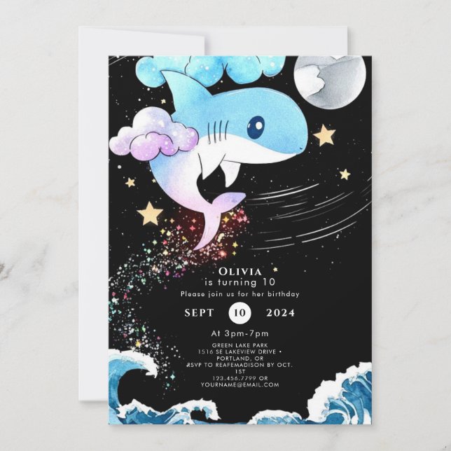 Invitation Amusant personnalisé requin de Boho Anniversaire (Devant)