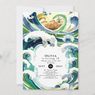 Invitation Amusant Simple Blue Ocean Waves Anniversaire