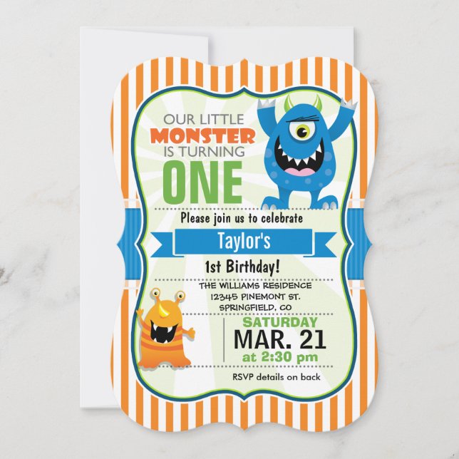 Invitation Amusante fête d'anniversaire de Little Monster (Devant)