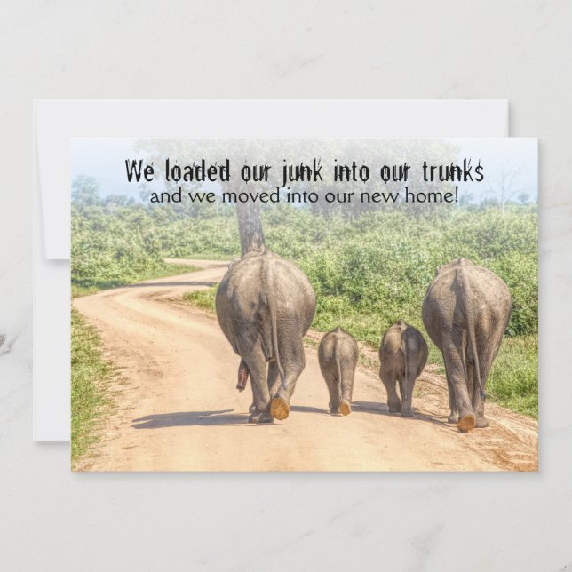 Invitation Amusante Ménage Maison ouverte Eléphants Déplacés (Devant)