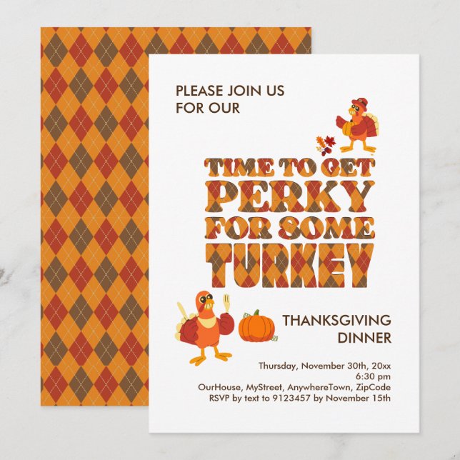 Invitation amusante pour le dîner de Thanksgiving  (Devant / Derrière)