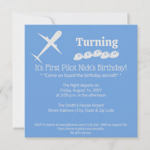 Invitation Amusants Avion Pilote Enfants Bleu Anniversaire