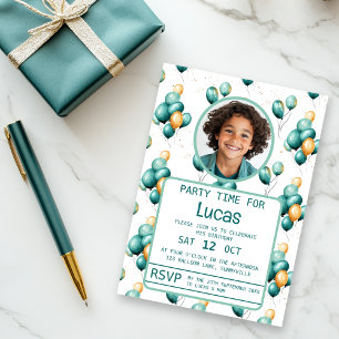 Invitation Amusants Balloons Turquoises Anniversaire