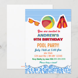 Invitation Amusants Beach Ball Flippers Garys Pool Party Invi