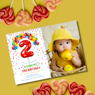Invitation Amusants Bright Confetti Balloons Photo 2e anniver