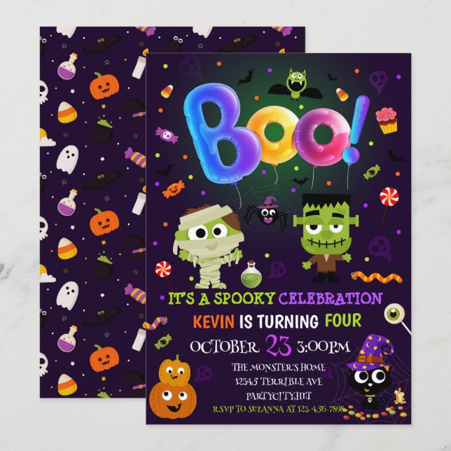 Invitation Amusants Costume d'Halloween Enfants Anniversaire  (Devant / Derrière)
