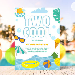 Invitation Amusants Deux Cool Garçon 2e anniversaire Piscine