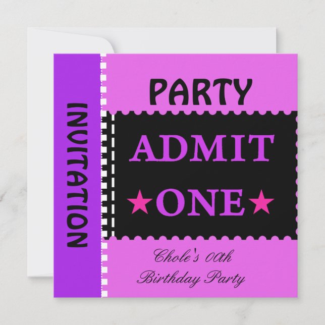Invitation Amusants Fête d'anniversaire filles Ado Tweens Pur (Devant)