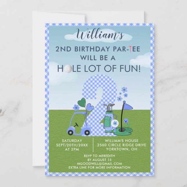 Invitation Amusants Golf Blue Boy 2e anniversaire Par Tee (Devant)