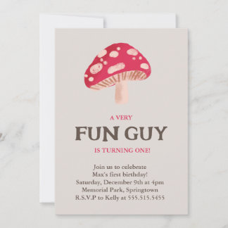 Invitation Amusants Guy Champignons Thème anniversaire invita
