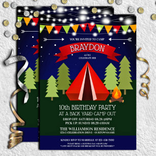 Invitation Amusants Jardin Camp Out Anniversaire Fête Invitat