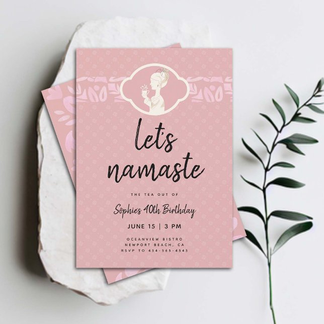 Invitation Amusants Lets Namaste Women 40e anniversaire Tea P (funny 40th birthday invitation for women tea party namaste yoga joke clean elegant classy cute)