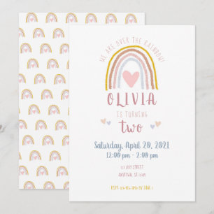 Invitation Amusants Moderne Boho Rainbow Heart Deuxième anniv
