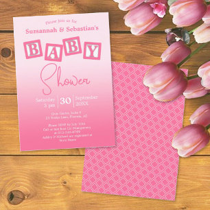Invitation Amusants Pink Ombre BABY Girl Blocks Shower Invita
