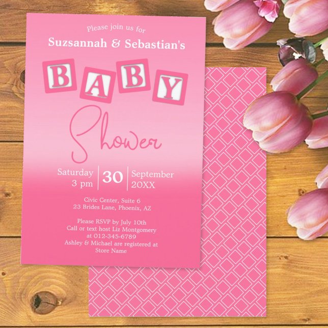 Invitation Amusants Pink Ombre BABY Girl Blocks Shower Invita (Créateur téléchargé)