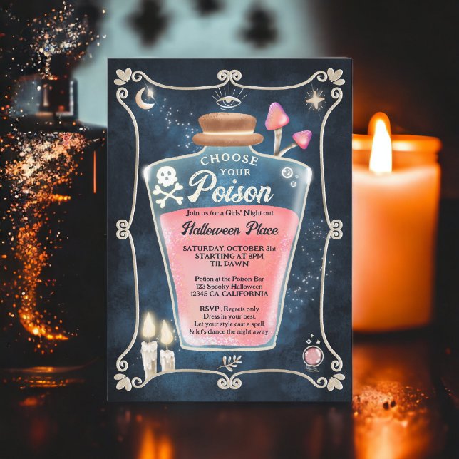 Invitation Amusants poison rose gothique Halloween Filles sor (Fun Gothic pink Poison Halloween Girls night out Invitation)