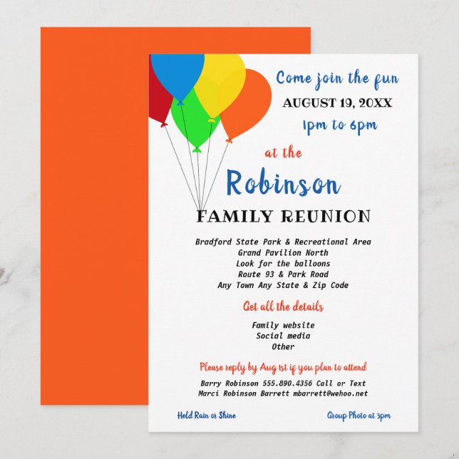 Invitation Amusants Style Fun Party Réunion Famille Balloon t (Devant / Derrière)