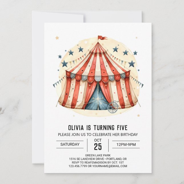Invitation Amusants Tente Cirque Enfants Anniversaire (Devant)