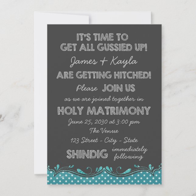 Invitation Amusants Vieux Mariage campagnard Chalkboard de l' (Devant)