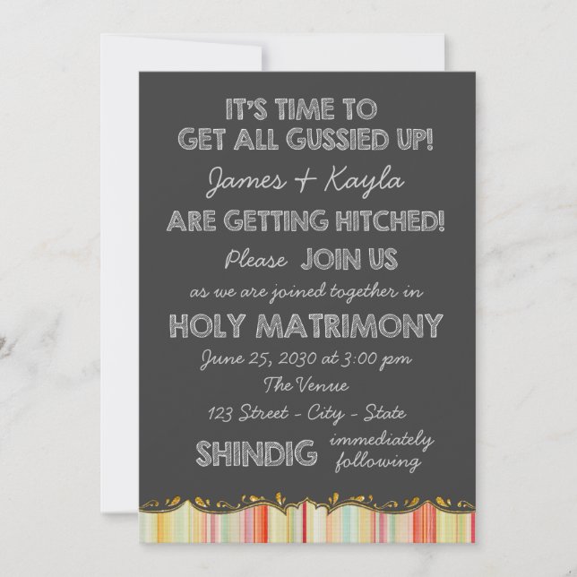 Invitation Amusants Vieux Mariage campagnard Chalkboard de l' (Devant)
