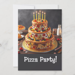 INVITATION AMUSEMENT 3 TIERD PIZZA FÊTE D'ANNIVERSAIRE