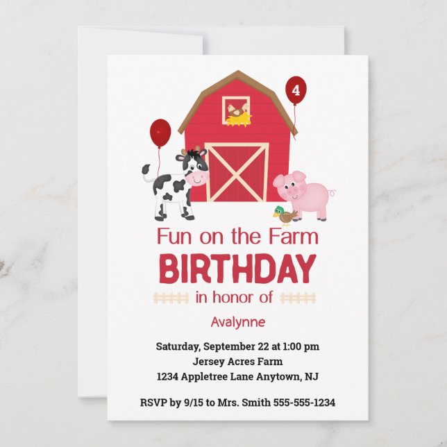 Invitation Amusement à la ferme Anniversaire personnalisé de  (Devant)